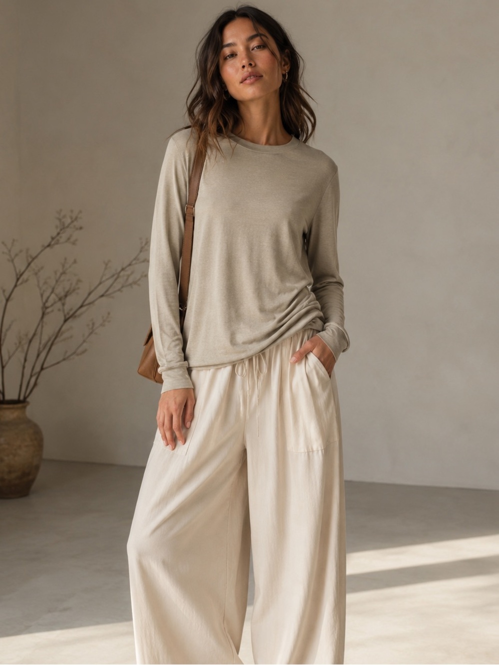 prAna Long Sleeve Crewneck Shirt Women’s XS Beige Minimalist Sustainable